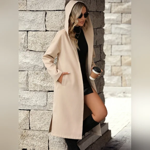 Button Up Long Sleeve Hooded Coat - Picture 2 of 7